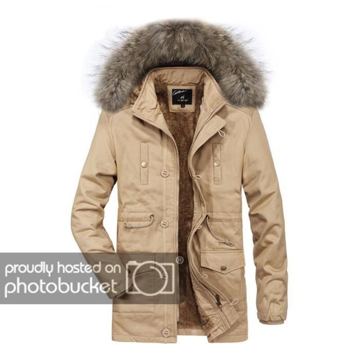 Hiver épaissir Manteau Veste Outwear chic pour homme en fourrure synthétique fourrure Zippée à Capuche Parka 3XL