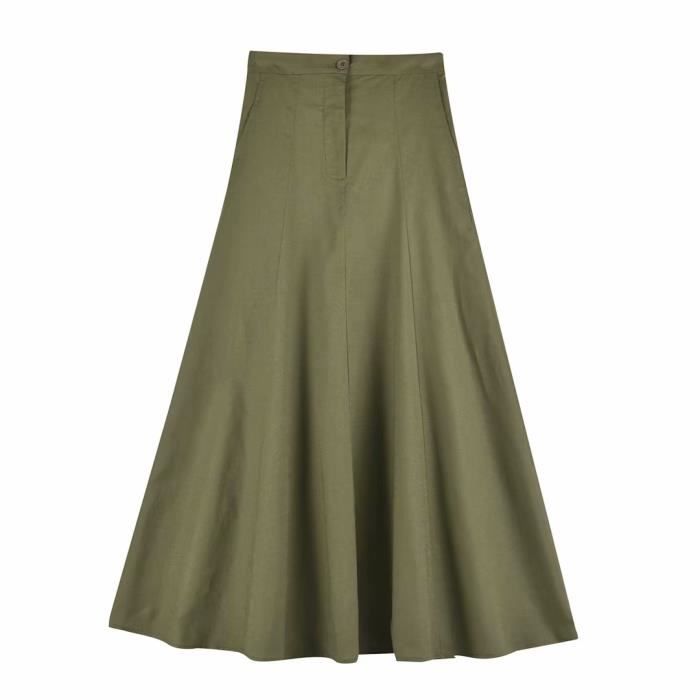 Jupe mi longue vert arm e pour femme vintage taille haute