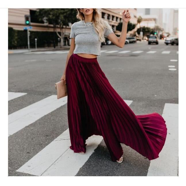 Jupe Longue Pliss e Style Boho l gante pour Femme Taille