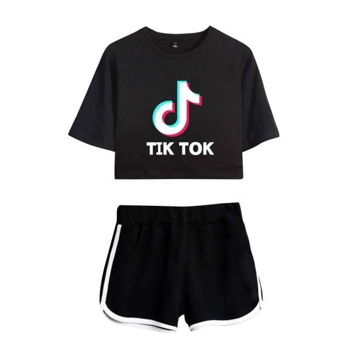 Ensemble de short à manches courtes pour femme Tik Tok avec col rond et imprimé 3D Ensemble de short à manches courtes pour femme Tik Tok avec col rond et imprimé 3D