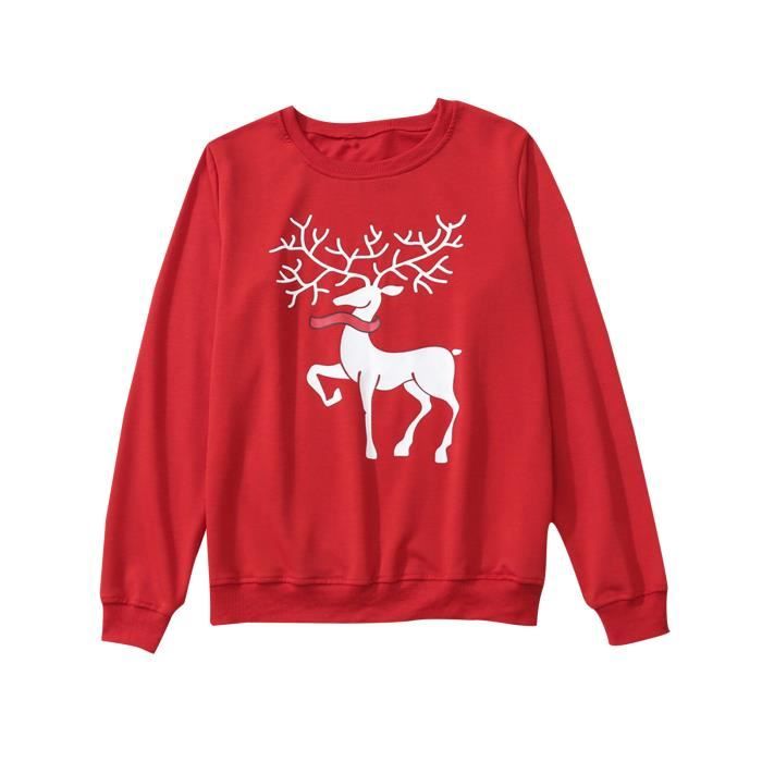 Sweat-shirt Assorti Famille Noël - Imprimé Renne - Parent-enfant - Noir/Rouge - Taille Père, Mère, Enfant