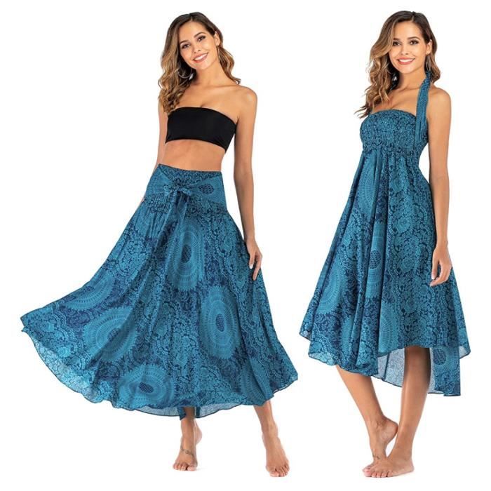 Robe longue fleurie bleu marine clearance