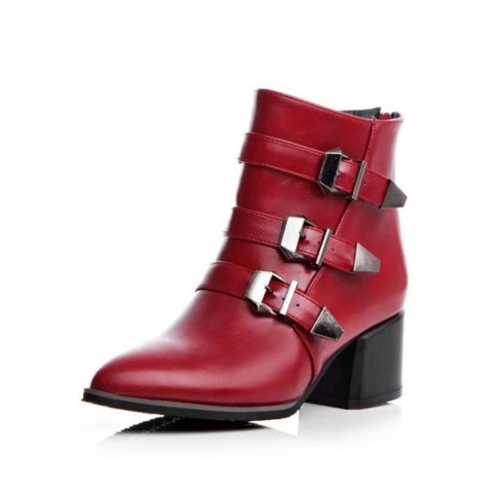 Bottines Femme Élégantes En Cuir Synthétique - Bout Rond Avec Boucle - Bottes Courtes Pour Toutes Saisons