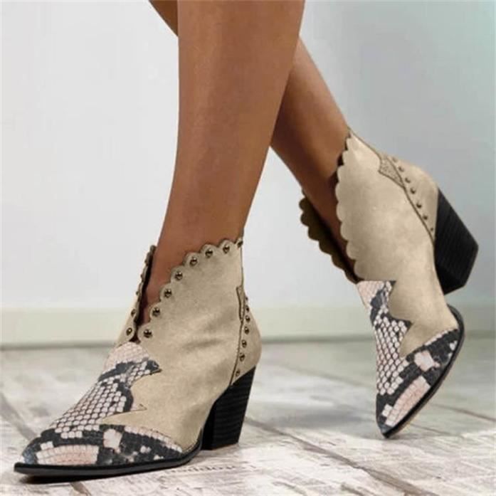 Bottines femme bout pointu talon pais mode et confort Unique