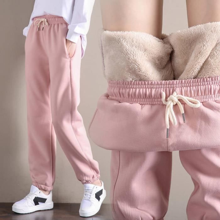 automne et hiver femmes polaire épaissie agneau chaud pantalon de sport sarouel ample grande taille rose
