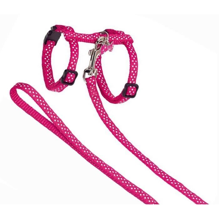 NOBBY Harnais et laisse motif pois 10mmx30cmx35cm + 120cm - Rose - Pour chat