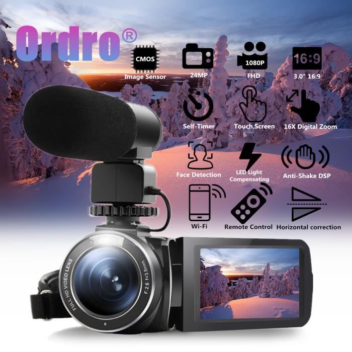 Diyeeni Caméscope Vidéo Portatif 1080P FHD Zoom 16x - Appareil Photo Numérique Écran Rotatif 270° (Rouge)