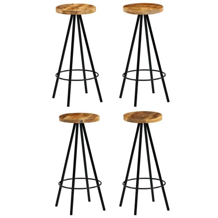 Chaises de bar contemporaines OVONNI en bois de manguier massif - Lot de 4