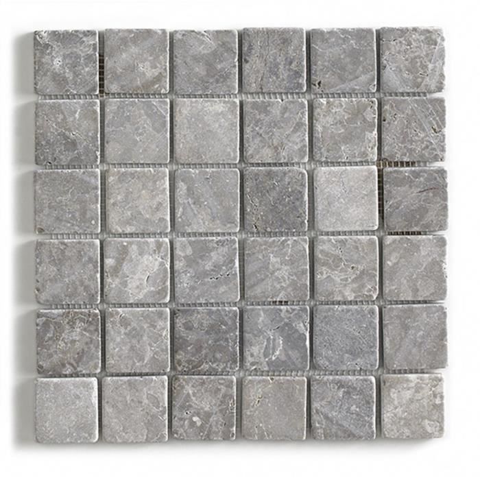 Carrelage de mosaïque-Plaque mosaïque mur et sol en marbre naturel, coloris gris mat - 30 x 30 cm