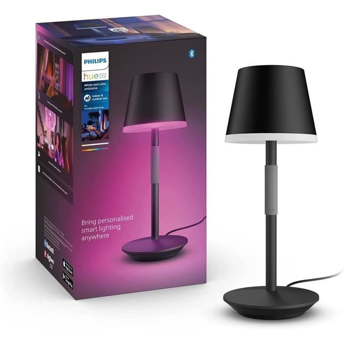 Philips White and Color Ambiance, lampe à poser portable Hue Belle, compatible Bluetooth, noire