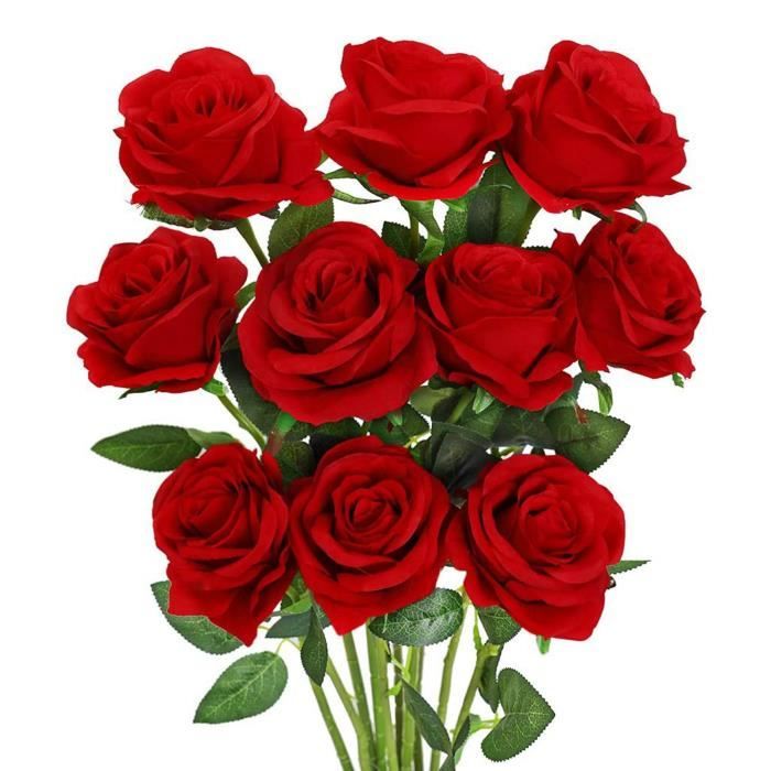 Rose Artificielle Fleur Roses en Soie Rouge avec Tige Fleurs Bouquet  DéCoration de FêTe de Mariage, Paquet de 10 (Rouge) - Cdiscount Maison