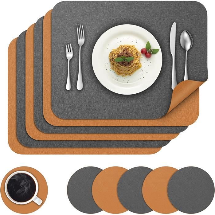 Set de Table Lot de 6, Set Table Lavable Résiste à la Chaleur Antidérapant Tissé Sets de Table PVC Vinyle pour Cuisine Table à Manger