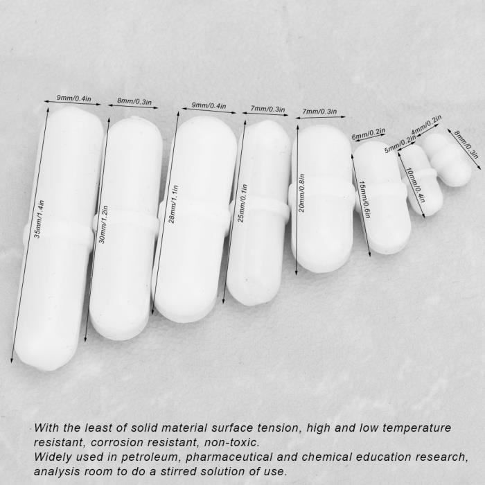 Lot De 10 Barreaux D'agitation Magnétique PTFE - 8 X 40 Mm - Avec Pivot - Pour Laboratoire, Chimie, Mélanges