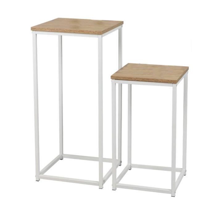 tables d'appoint - set de 2 tables gigognes en bois et métal "la casa blanca" - blanc - h 74/54 x p 24/30 x l 34/30 cm