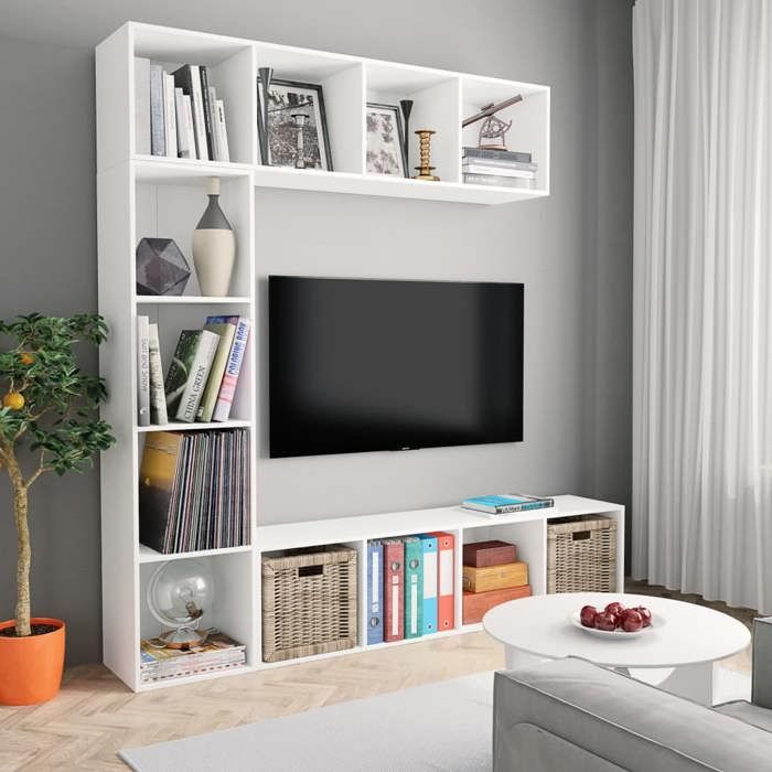 vidaXL Ensemble de bibliothèque/meuble TV 3 pcs Blanc 180x30x180 cm 278788