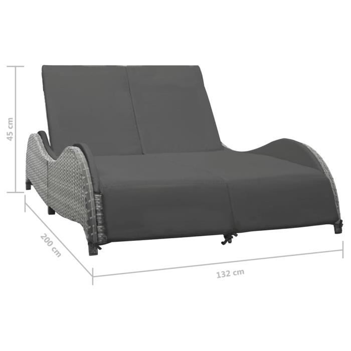 vidaXL Chaise longue double avec coussin Résine tressée