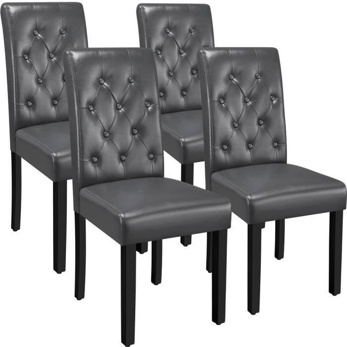 Lot de 4 Chaises de Salle à Manger en Similicuir Haut Dossier Capitonné et Assise Rembourrées 45 5 × 60 5× 98 cm Gris YAHEETECH Lot de 4 Chaises de Salle à Manger en Similicuir Haut Dossier Capitonné et Assise Rembourrées 45 5 × 60 5× 98 cm Gris YAHEETECH
