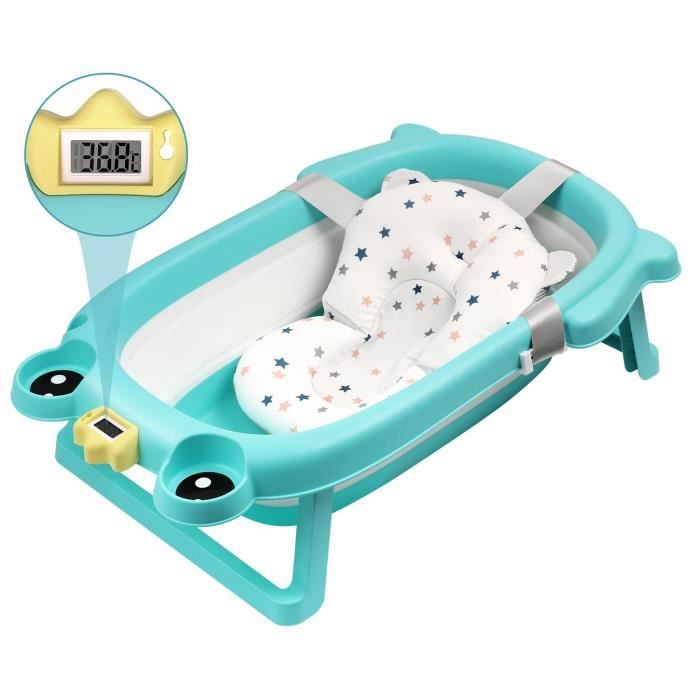 Baignoire Bébé Pliable Avec Thermomètre Digital & Coussin - Pour Bébés 0-24 Mois - Économiseur D'espace