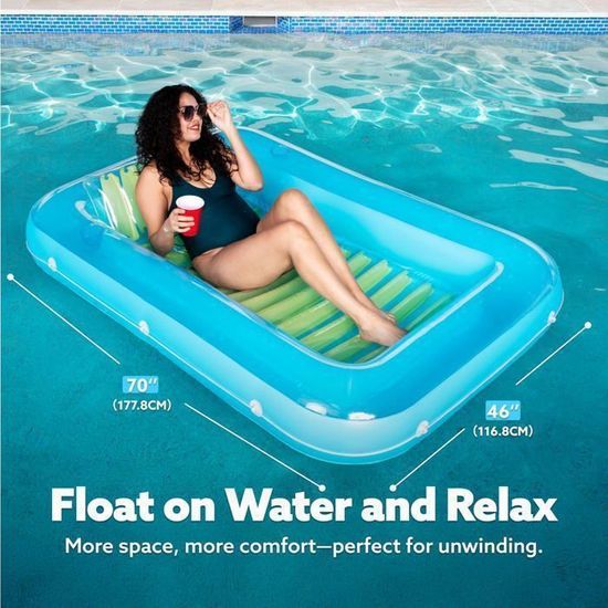 Nager Lit flottant gonflable, 2 pièces Hamac Piscine inclinable pour adultes, jeux d'été, plage plage, lit pliant avec 1 pompe (rouge+bleu