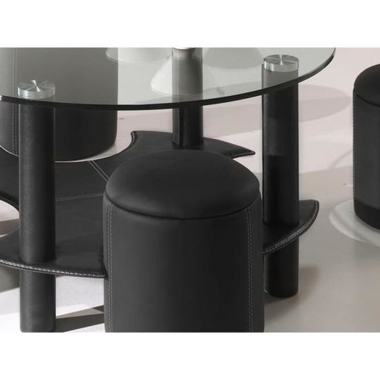 Table Basse Ronde En Verre Avec 4 Poufs Coloris Noir Achat Vente Table Basse Table Basse Ronde En Verre Cdiscount