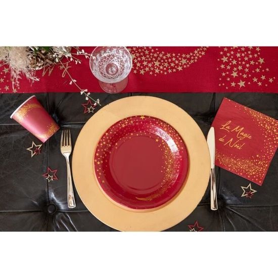 Assiette de Noël assiette décorative en métal avec étoiles  rouge Ø34cm-06695
