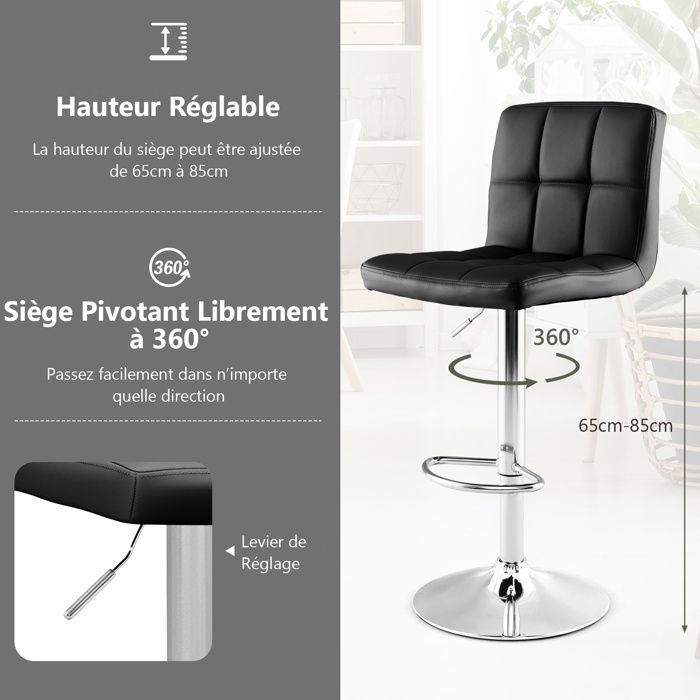 Tabouret de bar réglable en bois foncé et polyuréthane noir DOA | Leroy