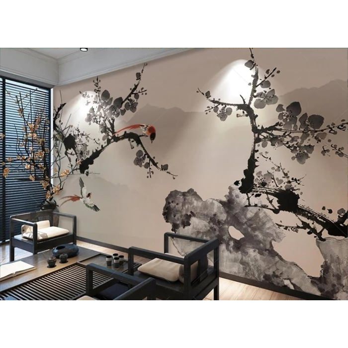 Papier Peint Panoramique noir et blanc 3d Tapisserie Murales Chinois ...