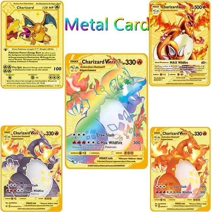 Jeu de cartes Pokémon français en métal, carte de collection Anime  Gastronomie, or, lézard, Pikachu, modèle