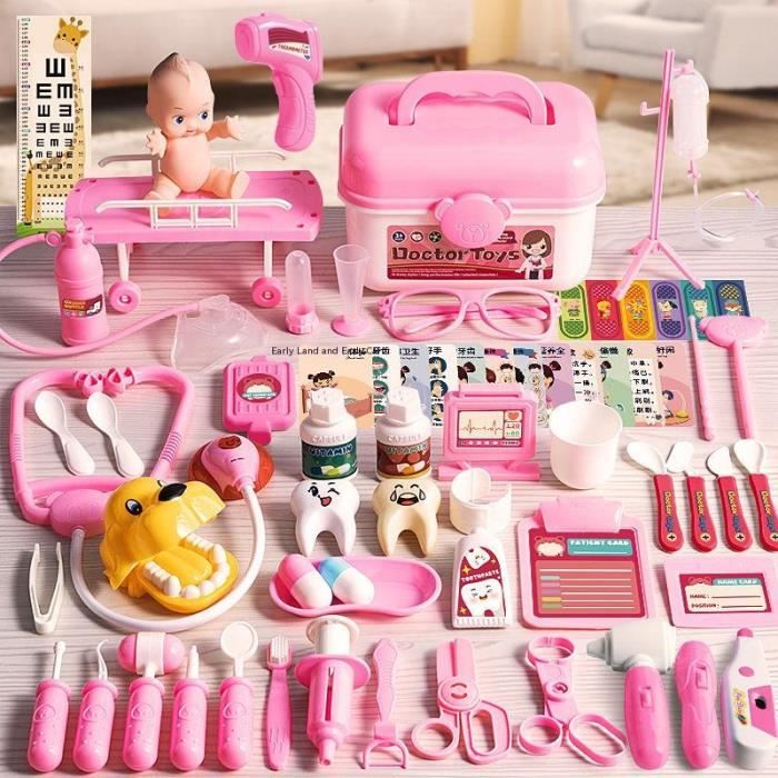 73pcs rose - Ensemble de jouets de simulation de médecin pour enfants,  boîte médicale de jeu de simulation, b
