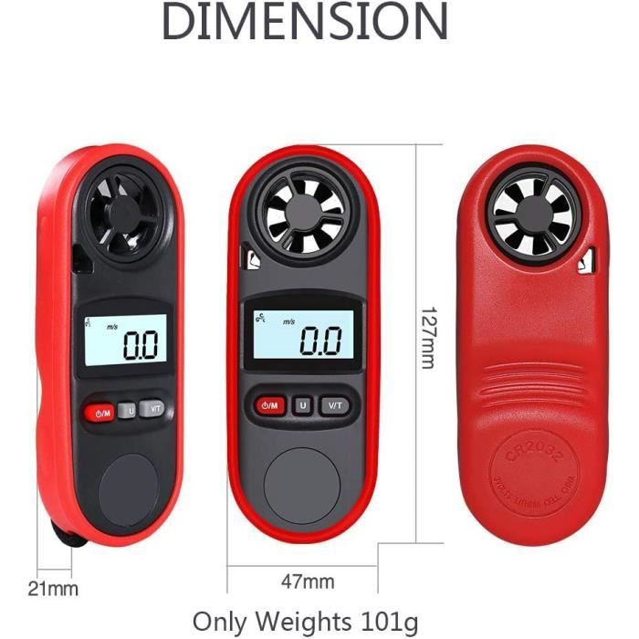 Anémomètre Numérique LCD Avec Rétroéclairage – Mesure Vent, Débit D'air, Température, Refroidissement éolien – 0 à 30 M/s – Idéal Pour Voile, Kitesurf, Surf