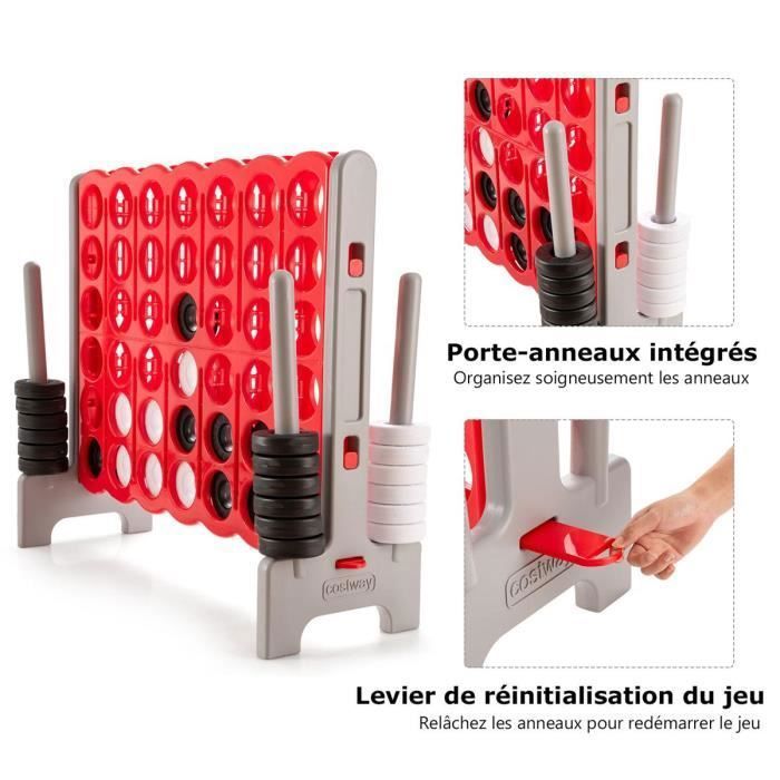 LIFEZEAL Puissance 4 Géant Pour Enfants Sur Pied 84 X 33 X 79 CM Avec 42 Anneaux Levier De Reinitialisation Du Jeu Pour Maternelle Camping Blanc 75167081