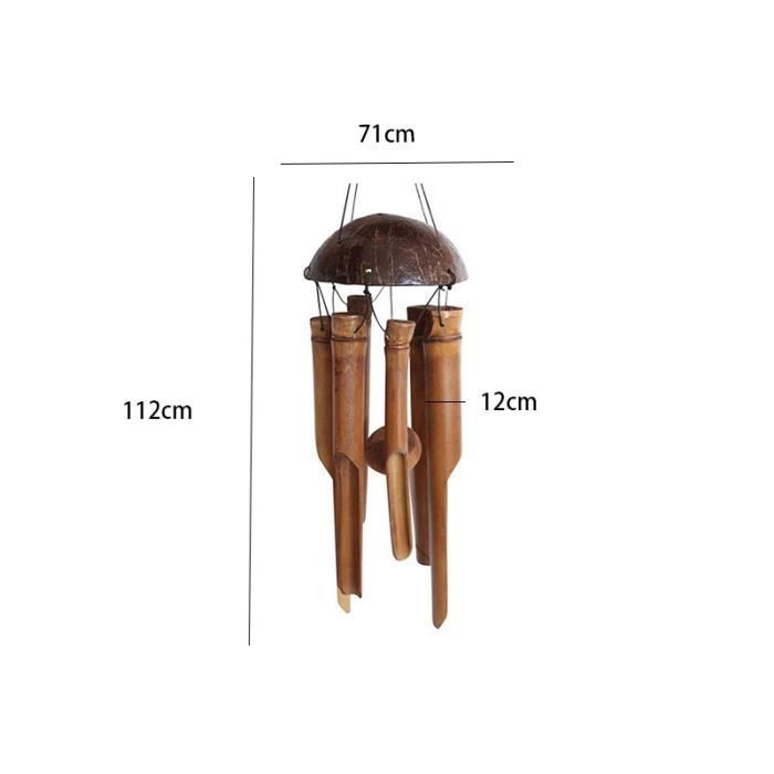 Carillon à vent à cinq tubes, bois & cristal - 48 cm