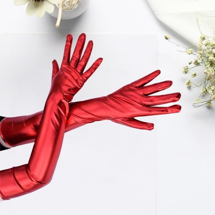 Gants longs en latex sexy rouges sans doigts avec des arcs au sommet des  mitaines en caoutchouc collé