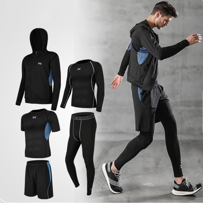 Ensemble de Vêtement Sport Homme 5 Pièces - Marque - Pour Fitness Running -  Couleur Bleu Bleu - Cdiscount Sport