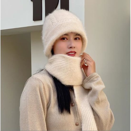 Bonnet Écharpe 2-en-1 Femme Hiver – Coupe-Vent, Protection Oreilles Intégrée, Tricot Épais Et Chaud – Idéal Froid Extrême