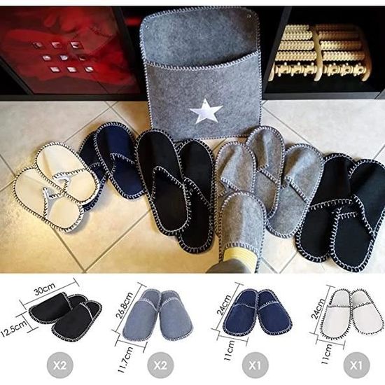 Chaussons invit s en feutre Lot de 6 paires Noir Gris Bleu