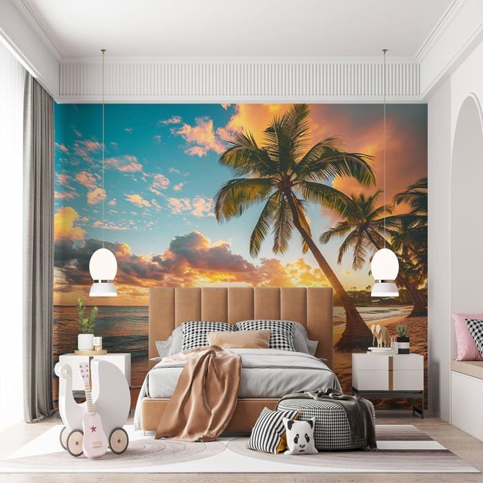 Papier Peint Panoramique Mer Du Nord Plage Palmiers Poster Mural ...