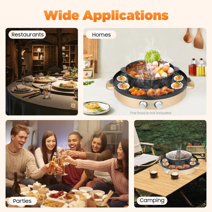 Appareil Fondue Chinoise Et BBQ Électrique 2 En 1 - 2200W - Sans Fumée - Pour 2 à 8 Personnes - Idéal Pour Hotpot Et Barbecue En Intérieur - 7