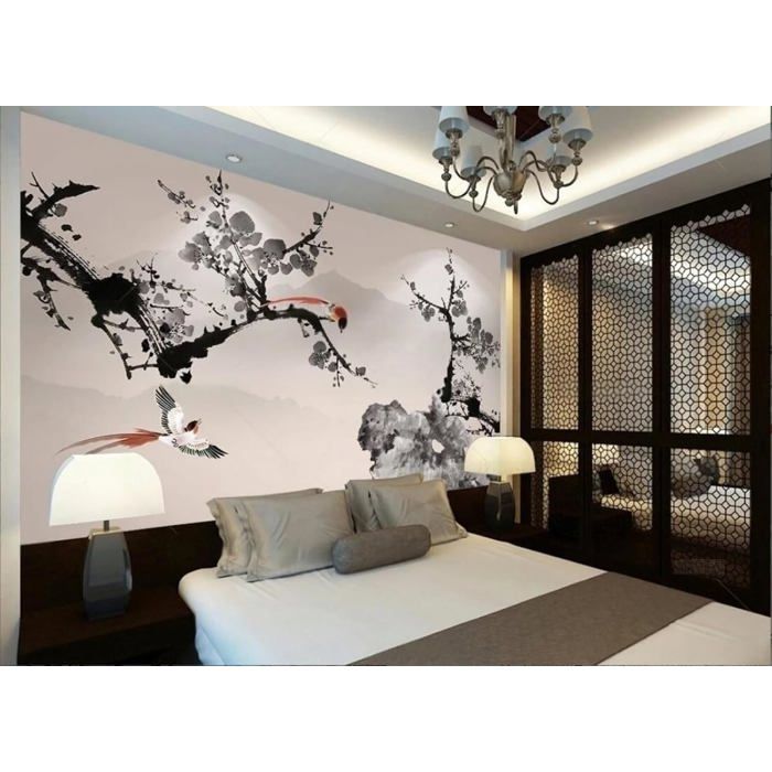 Papier Peint Panoramique noir et blanc 3d Tapisserie Murales Chinois ...