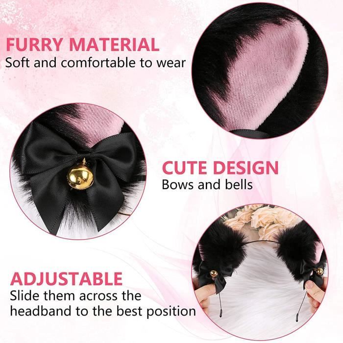 Serre-Tête Oreilles De Chat Noir - Bandeau Peluche Pour Cosplay, Halloween, Carnival