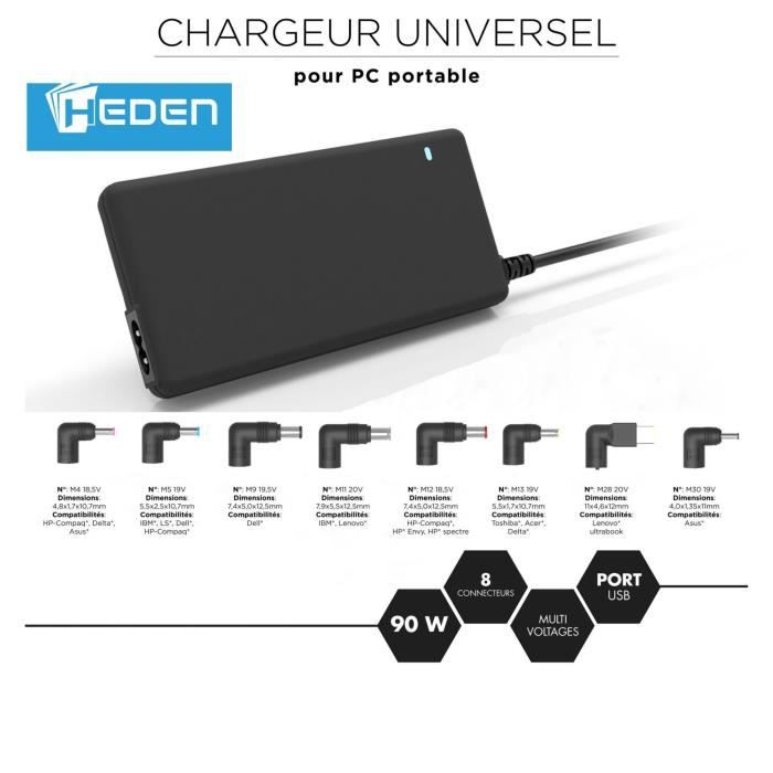 WE - Chargeur universel pour PC portable 90W format Slim avec 8 fiches