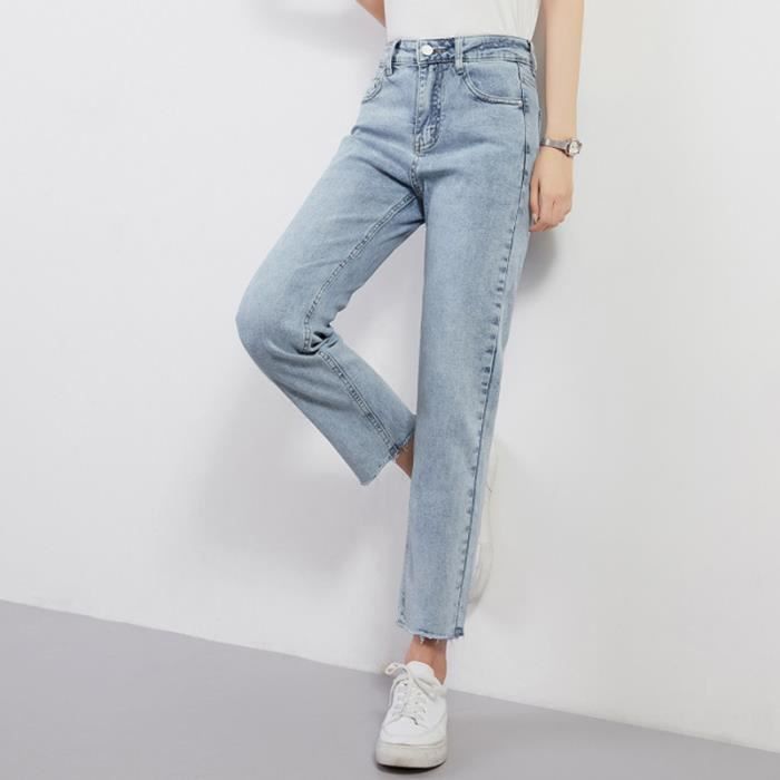 Jean Femme 7 8 Coupe Droite Taille Haute Couleur Unie Blanchir