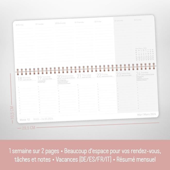 Calendrier hebdomadaire international 2024 au format paysage [Dainty  Flower] 1 semaine 2 pages