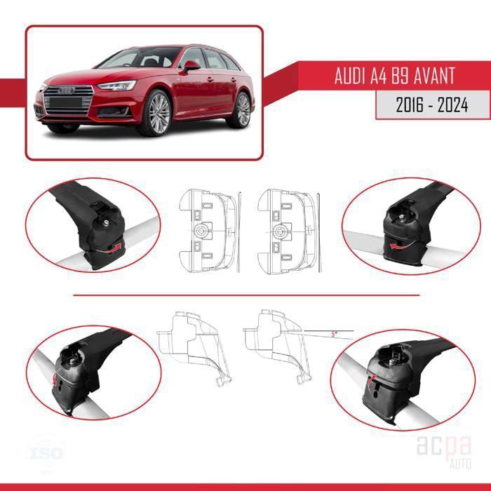 Barres De Toit ACE-2 Pour Audi A4 (B9) Avant 2016-2025 - Porte-bagages Aluminium Noir - 2 Barres - Charge Max 75 Kg