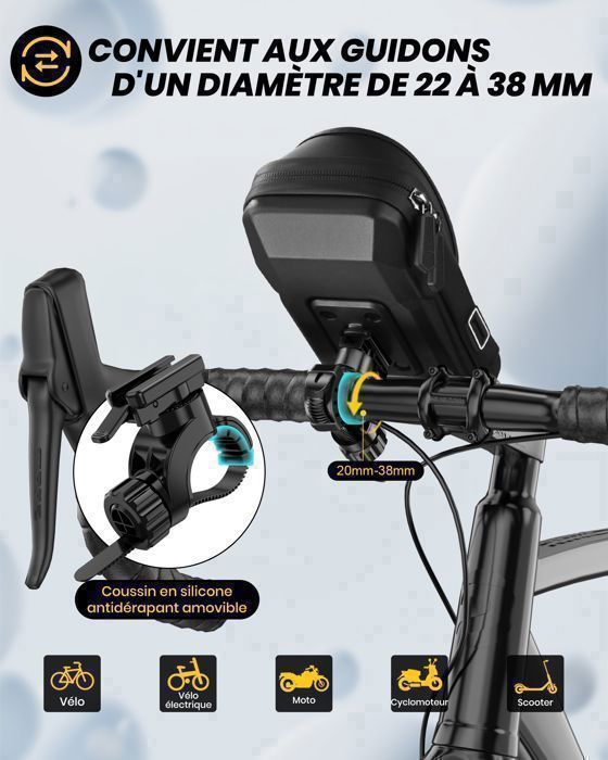 Sacoche étanche Pour Vélo ROTTO – 360° Rotation, Housse Pluie, Rangement, Pour Téléphone Jusqu’à 7 Pouces