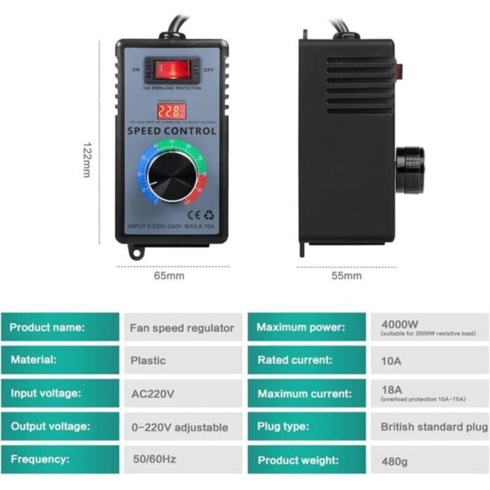 Régulateur Tension AC 220V 4000W, Variateur Vitesse Moteur, Contrôle Température SCR Dimmer - Bricolage