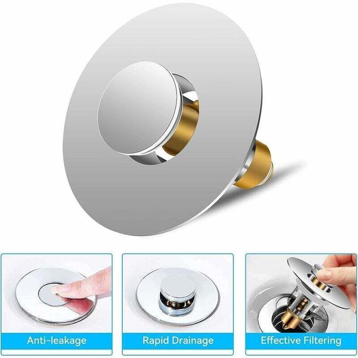 Lababo Label Bouchon lavabo universel inox – anti-obstruction, trou 28–48mm, pop-up ...