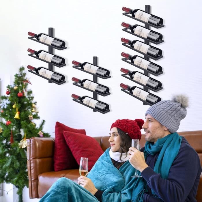 Étagère à Vin Mural Giyiprpi - Casier Métal Noir Pour 6 Bouteilles - Économiseur D'Espace Pour Cuisine Ou Bar