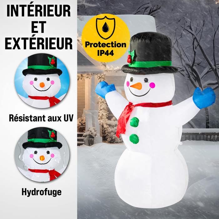 Bonhomme De Neige Gonflable 120cm Monzana - LED Intégrées - Extérieur/intérieur - Autogonflant - Déco Noël