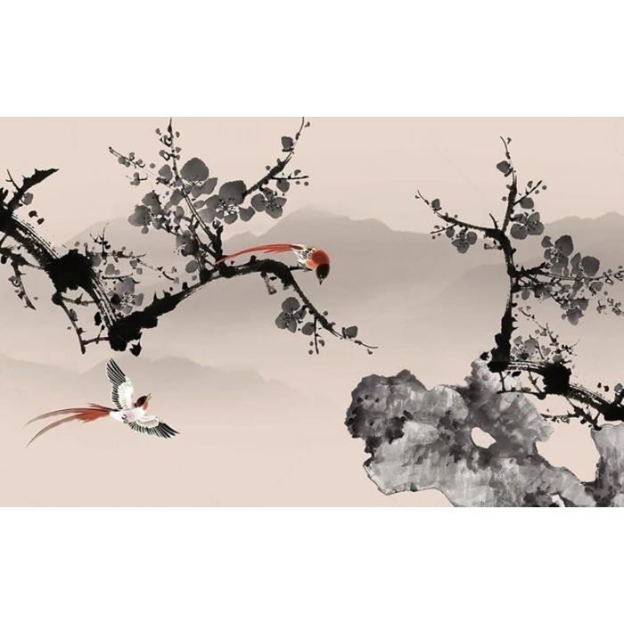 Papier Peint Panoramique noir et blanc 3d Tapisserie Murales Chinois ...